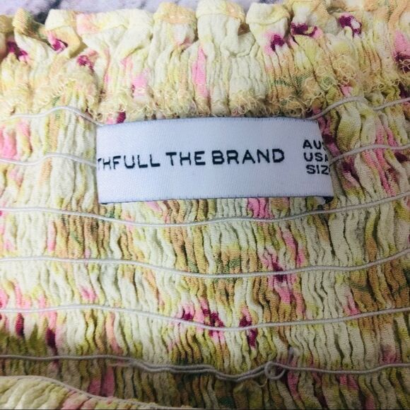 Faithfull the Brand Isadora Floral Puff Sleeve Off Shoulder Smocked Crop Top 4/S - Picture 7 of 10